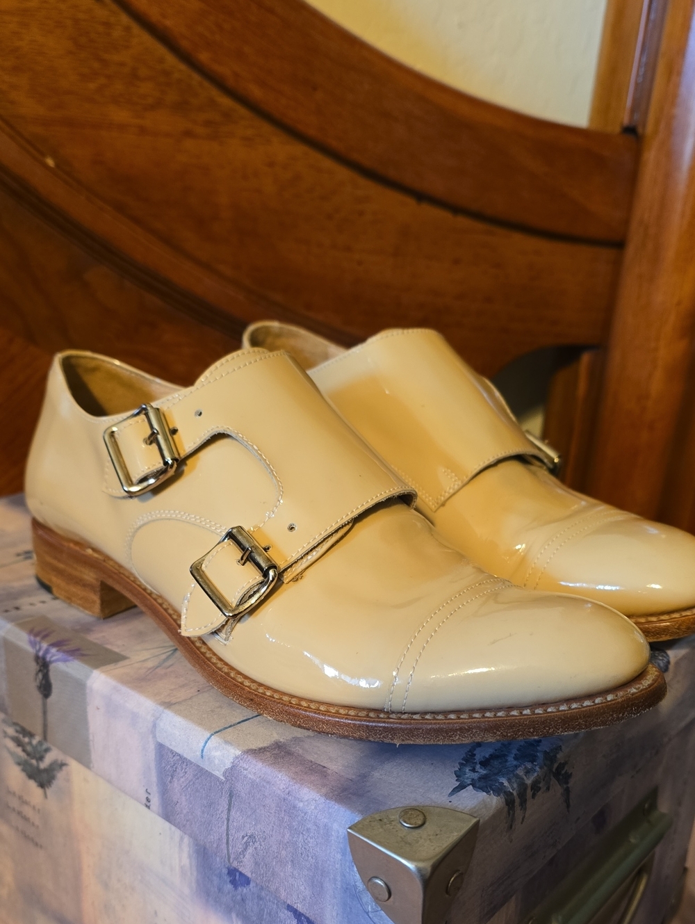 Mr. Colin double monkstrap shoes in nude patent leather EUR 38.5